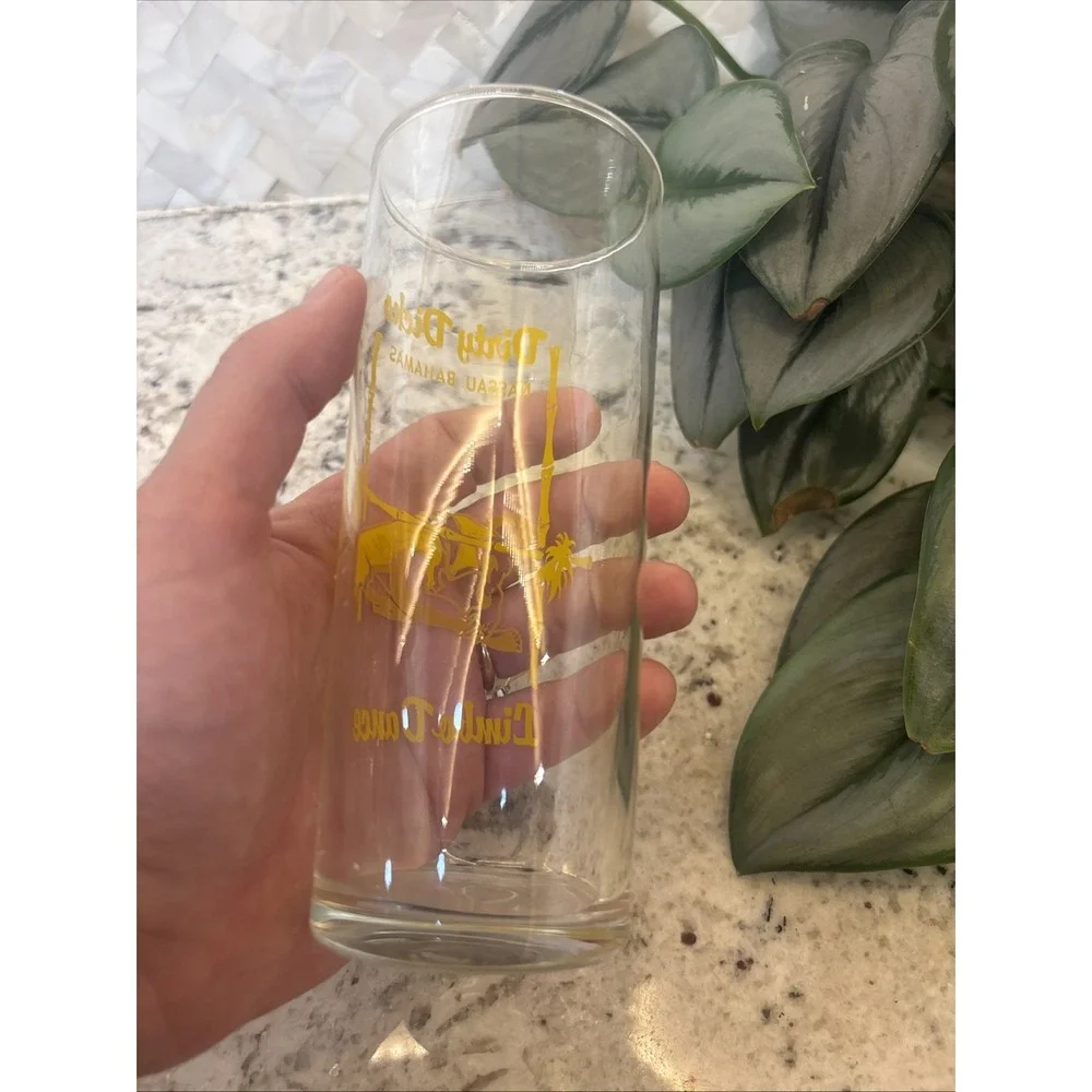 Dirty Dicks DRINK GLASS NASSAU BAHAMAS Vintage Bachelor bachelorette Caribbean